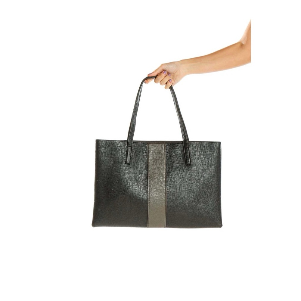 Vince Camuto Black Leather Tote Bag with Contrast Stripe